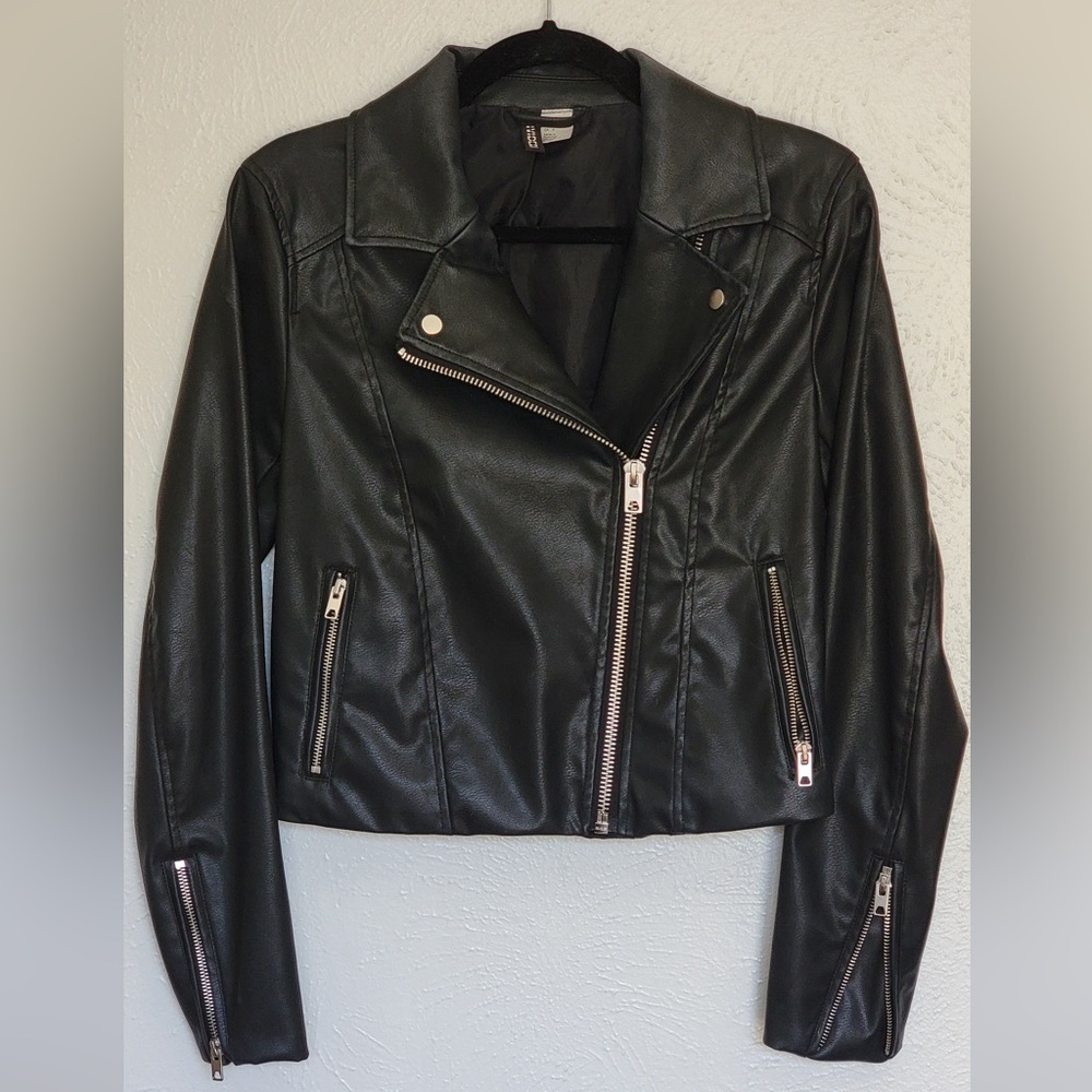H&M Black Faux Leather Biker Jacket
